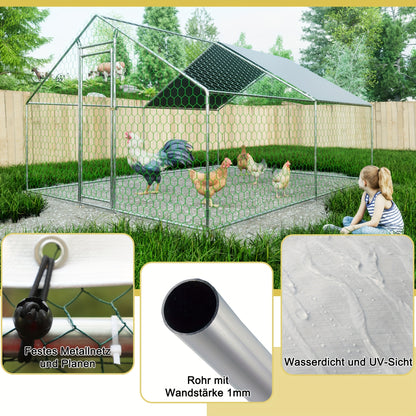 Spacious 3x4x2m Metal Free-Range Enclosure for Chickens, Rabbits & Small Animals with Safety Lock & Waterproof PE Cloth – Ideal for Outdoor Use in Pastures or Gardens, Small Livestock Housing | Mesh Design Enclosure | Stabl