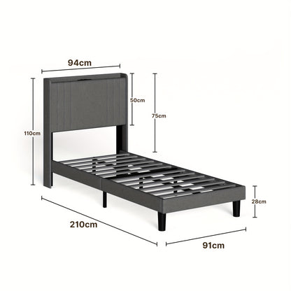 Eenpersoonsbed – Bedframe – Slaapbank – Opbergbed – Stijlvol Bed – Donkergrijs – Geluidsarm – 16 cm Opbergruimte Onderbed