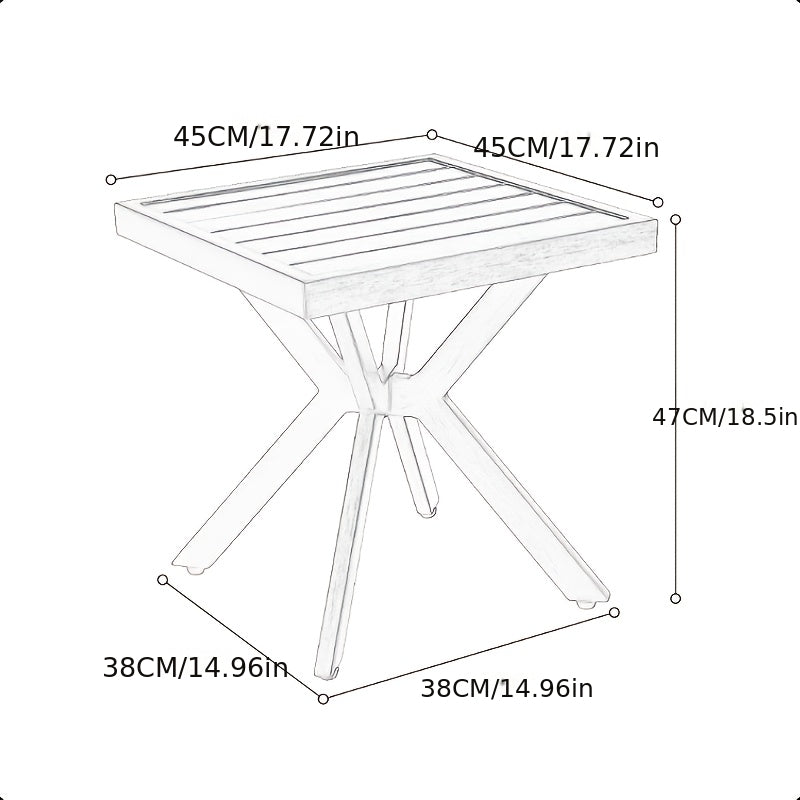 Bijzettafel – Sidetable – Nachtkastje – Salontafel – Banktafel – Weerbestendig Aluminium – Compact Vierkant Design – Donkergrijs – Stevige Poten – Eenvoudig Schoon Te Maken