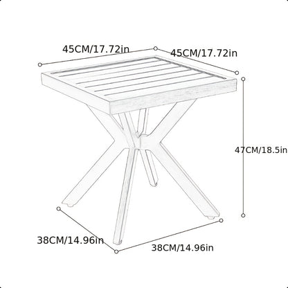 Bijzettafel – Sidetable – Nachtkastje – Salontafel – Banktafel – Weerbestendig Aluminium – Compact Vierkant Design – Donkergrijs – Stevige Poten – Eenvoudig Schoon Te Maken