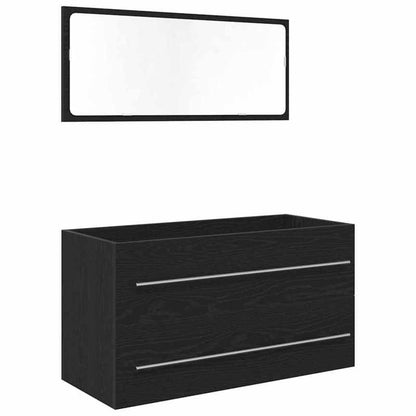 Badkamerkast – Badkamermeubel – Opbergkast – Spiegelkast – Halmeubel – Zwart Eiken Spiegel – Compact 90x45x1,5 cm – Hoogwaardig Engineered Wood