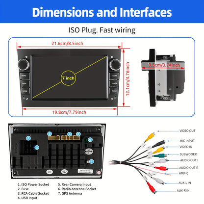 ESSGOO 2+32GB Android 14 For Opel For Corsa C D Astra H For Antara For Vectra For Zafira Meriva Vivaro 7 Inch/17.78cm HD Screen Car Stereo Radio With Wireless Carplayer, Android Auto GPS NAV WiFi FM RDS USB With Microphone Ca