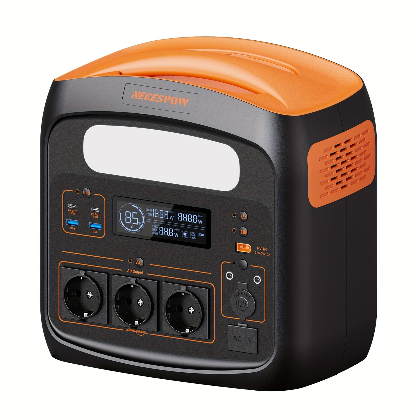 NECESPOW Portable Power Station N1200, 1102.5Wh LiFePO4 Battery, AC Outlets X 3 1500W (3000W Peak), 100% Charged In 1.3H, Solar Generator Pure Sine Wave 50Hz For Outdoor Home Use (N1200)
