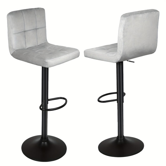 2pcs Heavy-duty Velvet Bar Stools With Footrest, Adjustable Swivel Chairs For 90cm Counters