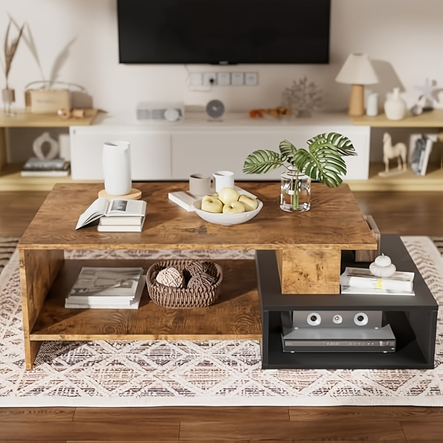 Bijzettafel – Salontafel – Sofa Tafel – Nachtkastje – Banktafel – Hoogwaardig Hout – 105x35x60 cm – Retro Zwart