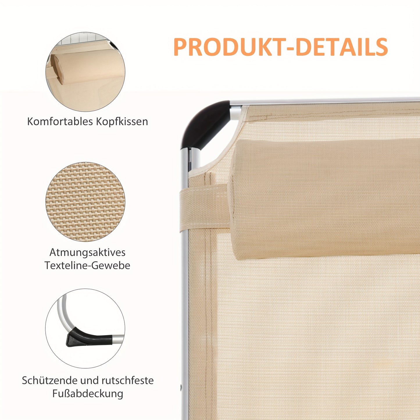 Lounger – Outdoor Stoel – Ligstoel – Klapstoel – Tuinstoel – Aluminium Frame – 5-Standen Verstelbaar – Ergonomisch Mesh – Beige 170x60x76 cm
