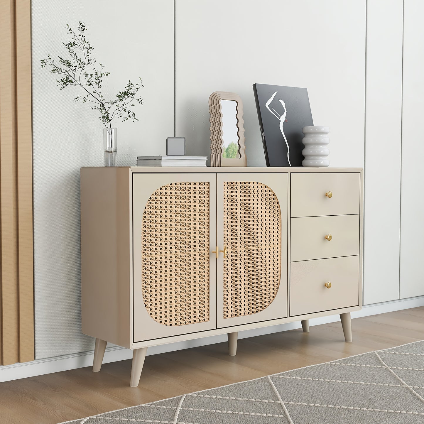 Sideboard – Dressoir – Opbergkast – Ladekast – TV-meubel – Khaki – Ruime Opbergruimte – Stevige Constructie