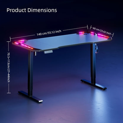 Elektrisch Verstelbaar Bureau – Zit-Sta Bureau – Gaming Bureau – Thuiswerk Bureau – Computer Bureau – 119 cm Carbon Fiber Blad – RGB Verlichting Met Afstandsbediening
