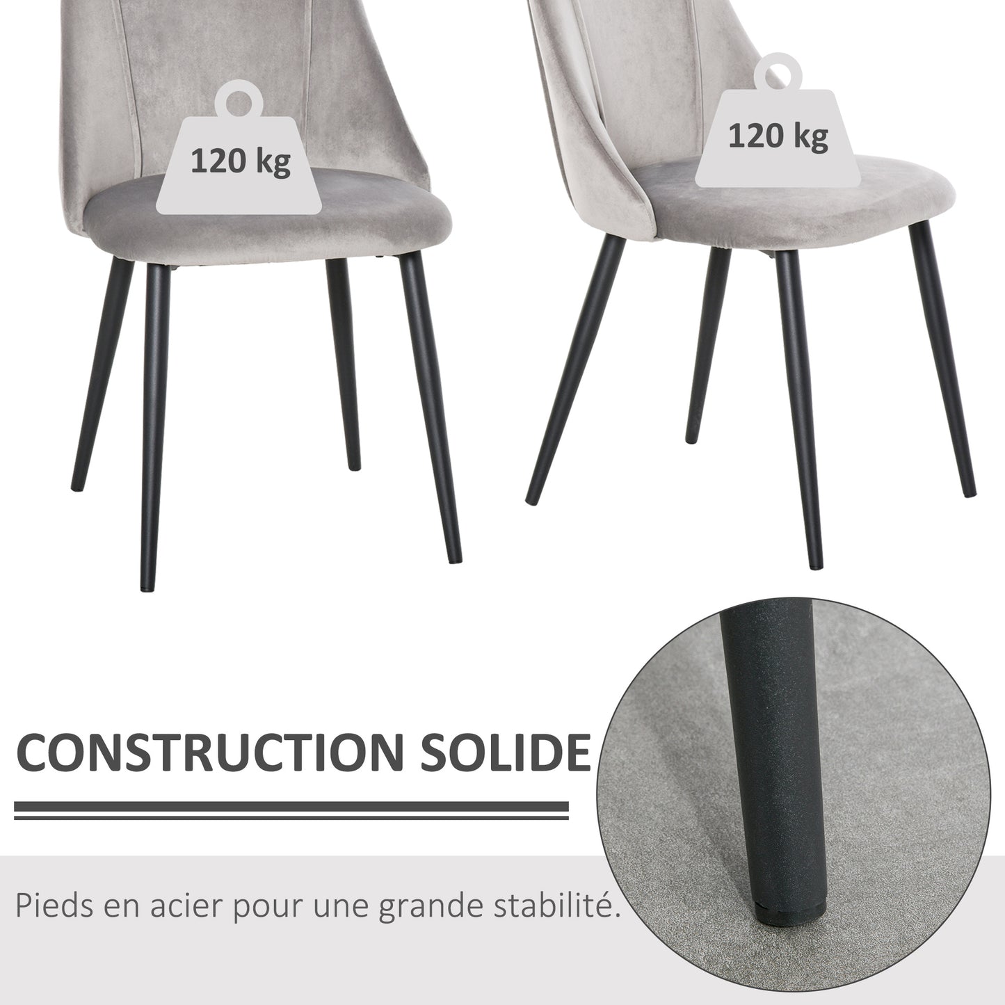 Eetkamerstoel – Keukenstoel – Stoel Met Rugleuning – Zitstoel – Veloursstoel – Grijs – Ergonomisch Design – Stabiel Metalen Frame