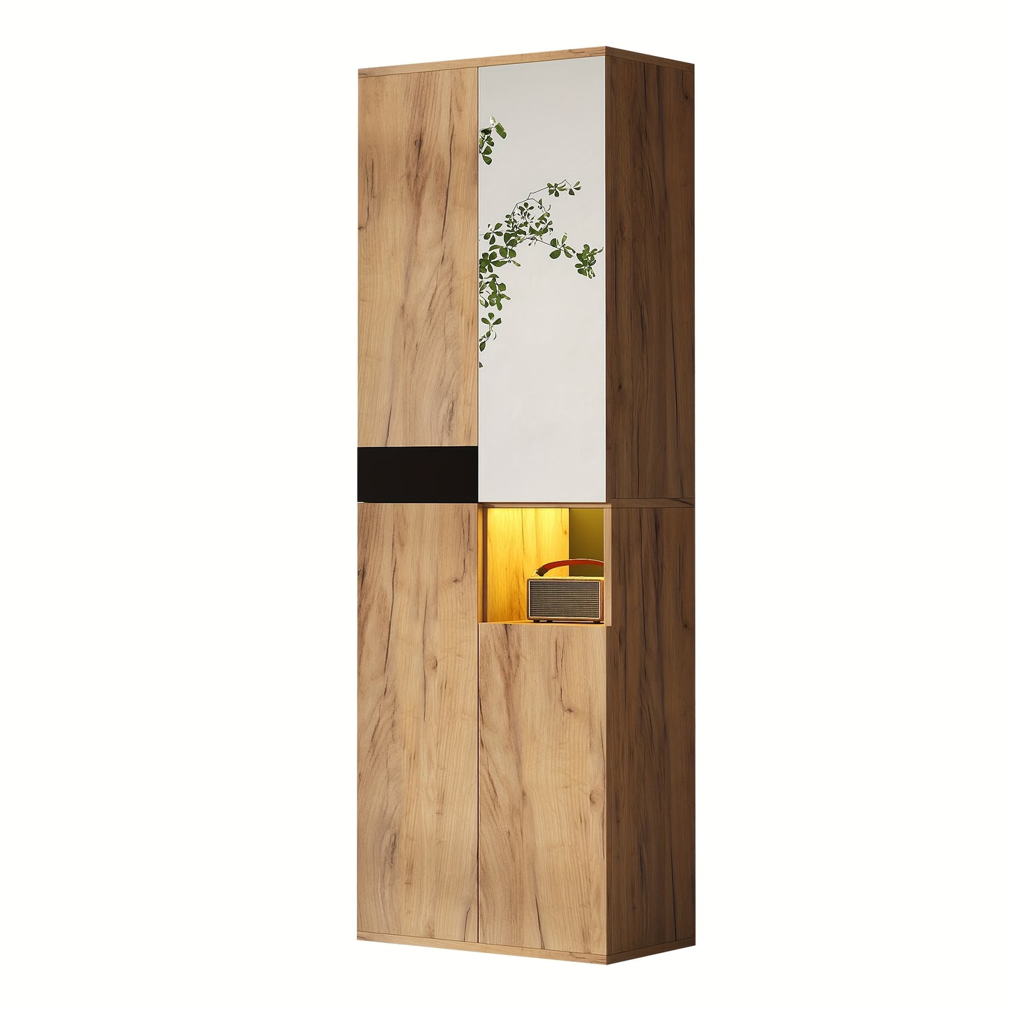 Opbergkast Hal – Schoenenkast – Kast Met Spiegel – Halmeubel – Garderobekast – Hoog Smal Model – Gehard Glas & Volledig Voorgemonteerd