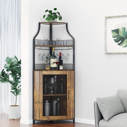 5-laagse Wijnkast Hoekkast – Drankkast Minibar Vakkenkast – Zwarte Hoekopberger – Ruimtebesparend L-Design – Verwijderbaar Wijnrek & Glazenhouder – Ventilerende Mesh Deur