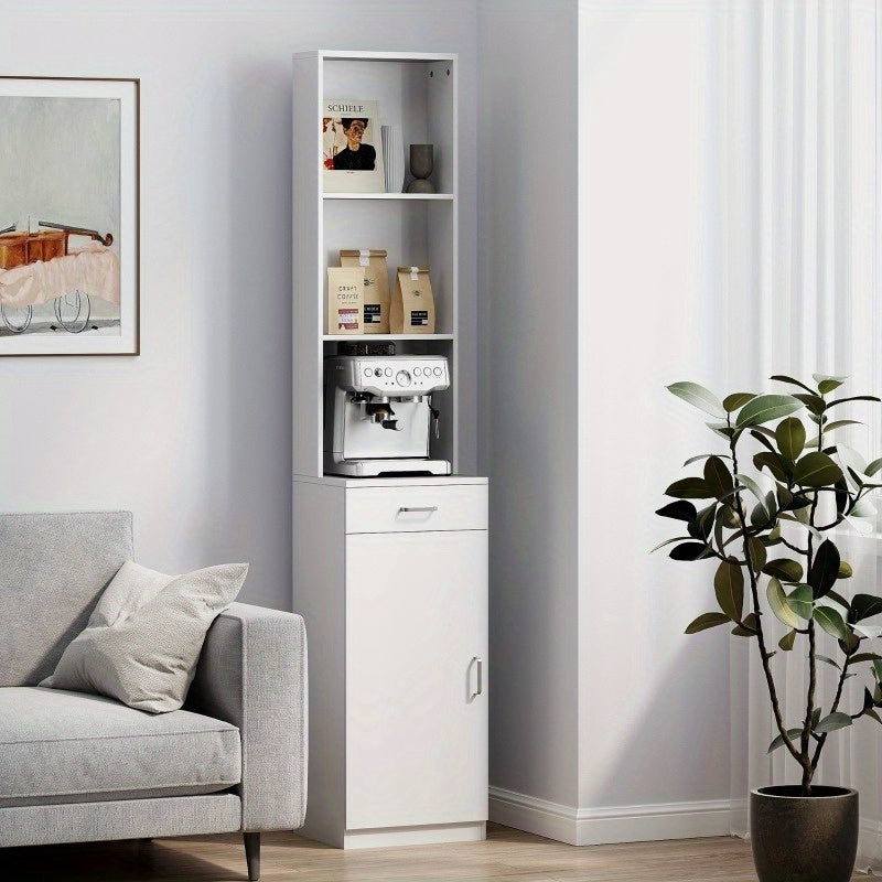 Badkamerkast – Smalle Opbergkast – Opslagkast – Opbergmeubel – Stellingkast – Verstelbare Planken – Ruimtebesparend Ontwerp – 35x30x179 cm – Modern Wit