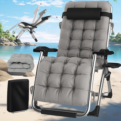 Folding deck chair with cushions, sun lounger for garden, terrace, beach and pool - Folding lounge chair with cushions, load capacity 200kg