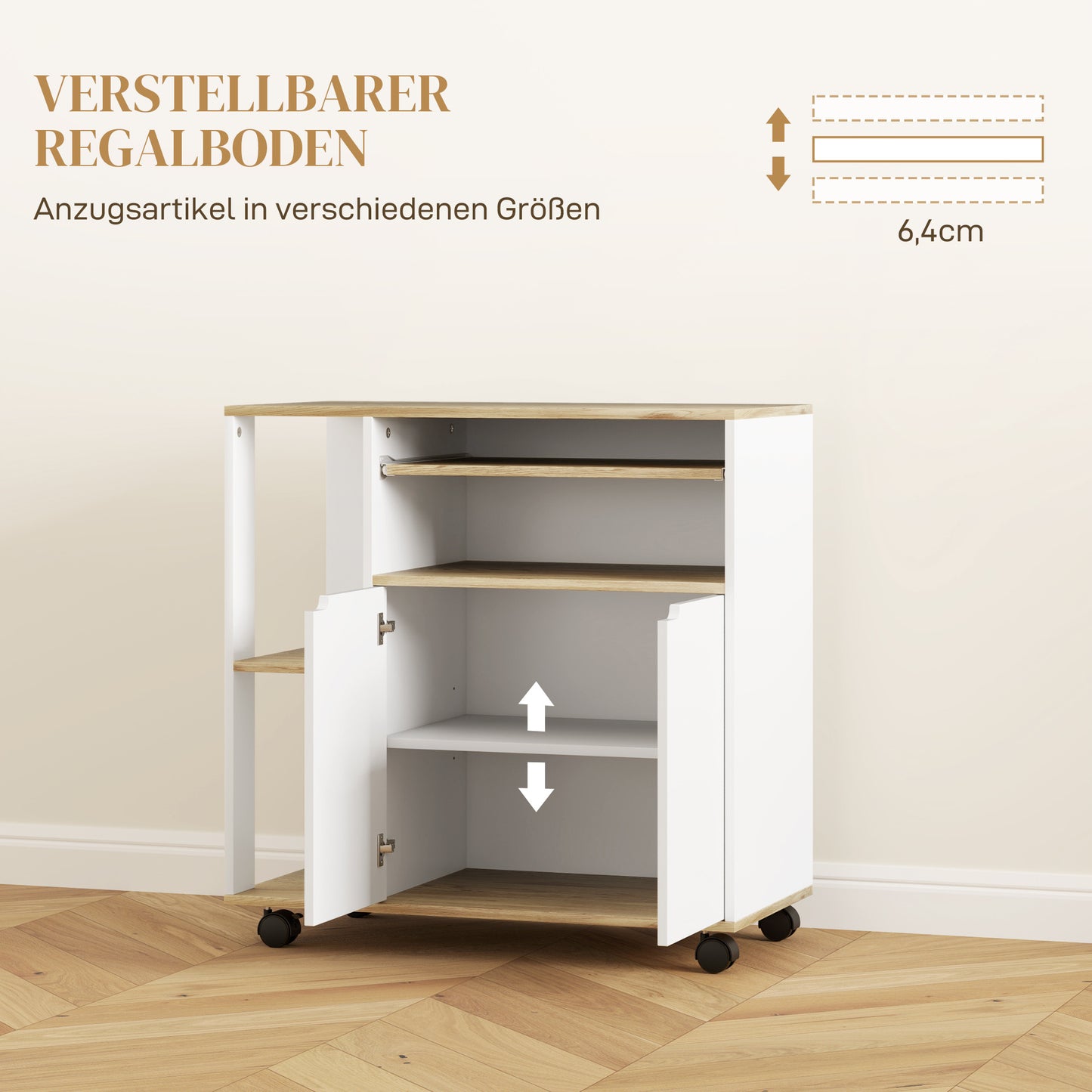 Serveerwagen – Keukentrolley – Keukenwagen – Serveerkar – Roltafel – Verstelbare Planken – 80x40x82 cm – Naturel Hout & Wit