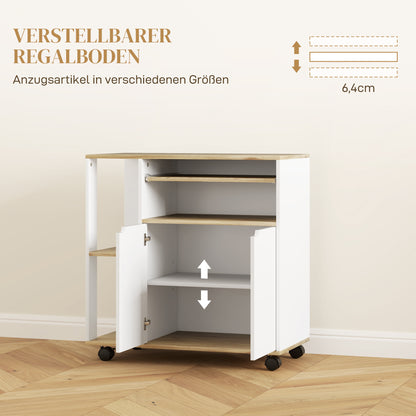Serveerwagen – Keukentrolley – Keukenwagen – Serveerkar – Roltafel – Verstelbare Planken – 80x40x82 cm – Naturel Hout & Wit