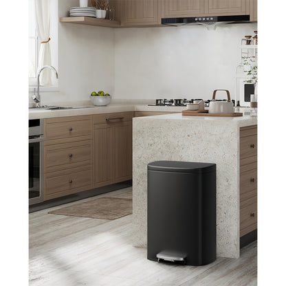 50 L and 10 L Rustproof Trash Can Combo Set | Stainless Steel Garbage Can with Lid, Step-on Bin with Inner Bucket, Rear Handle, Varnished Finish, 408 Stainless Steel - Towallmark