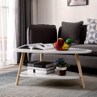 Salontafel – Bijzettafel – Woonkamertafel – Koffietafel – Ovale Tafel – Wit Staal – Twee Niveaus – 90x60x40 cm