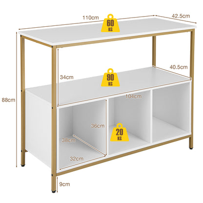 Buffetkast – Dressoir – Opbergkast – Keukenkast – Witte Kast – Stevig Hout en Roestvrij Staal – Ruime Open Plank en 3 Opbergvakken