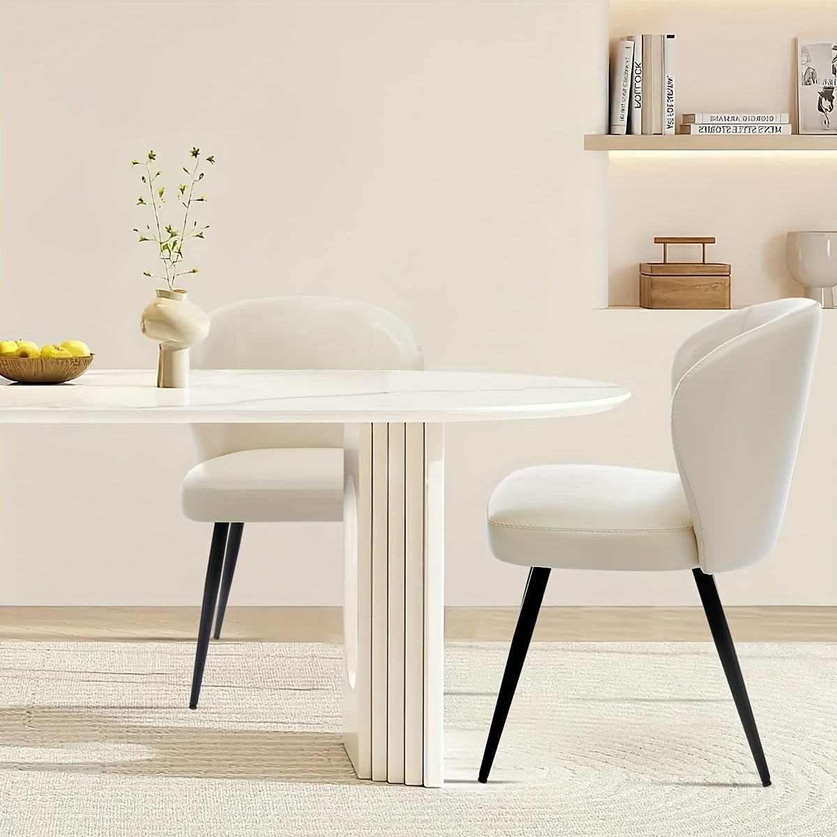 Eetkamerstoel – Stoel – Kuipstoel – Armstoel – Designstoel – Set van 2 – Beige – Synthetisch Leder – Ergonomisch Schuimzitvlak – Metaal Onderstel Met Hoge Draagkracht