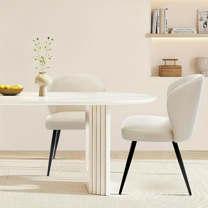 Eetkamerstoel – Stoel – Kuipstoel – Armstoel – Designstoel – Set van 2 – Beige – Synthetisch Leder – Ergonomisch Schuimzitvlak – Metaal Onderstel Met Hoge Draagkracht