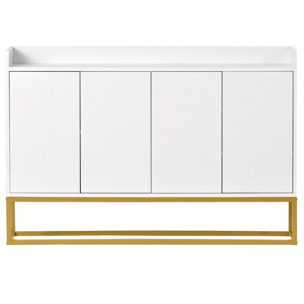 Dressoir – Ladekast – Opbergkast – Buffetkast – Wandkast – Modern Wit Met Gouden Accenten – 4 Deuren Handenvrij Ontwerp