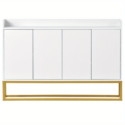 Dressoir – Ladekast – Opbergkast – Buffetkast – Wandkast – Modern Wit Met Gouden Accenten – 4 Deuren Handenvrij Ontwerp