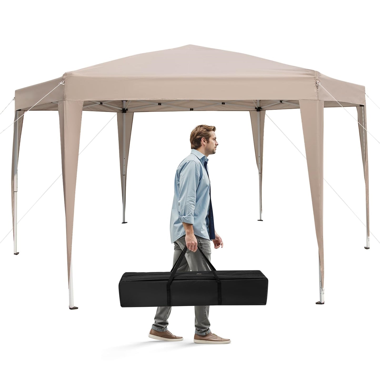 Pop-up Partytent – Vouwtent – Tuinkapscherm – Feesttent – Paviljoen – Verstelbare Hoogte – Water- en UV-bestendig Khaki 400x348 cm