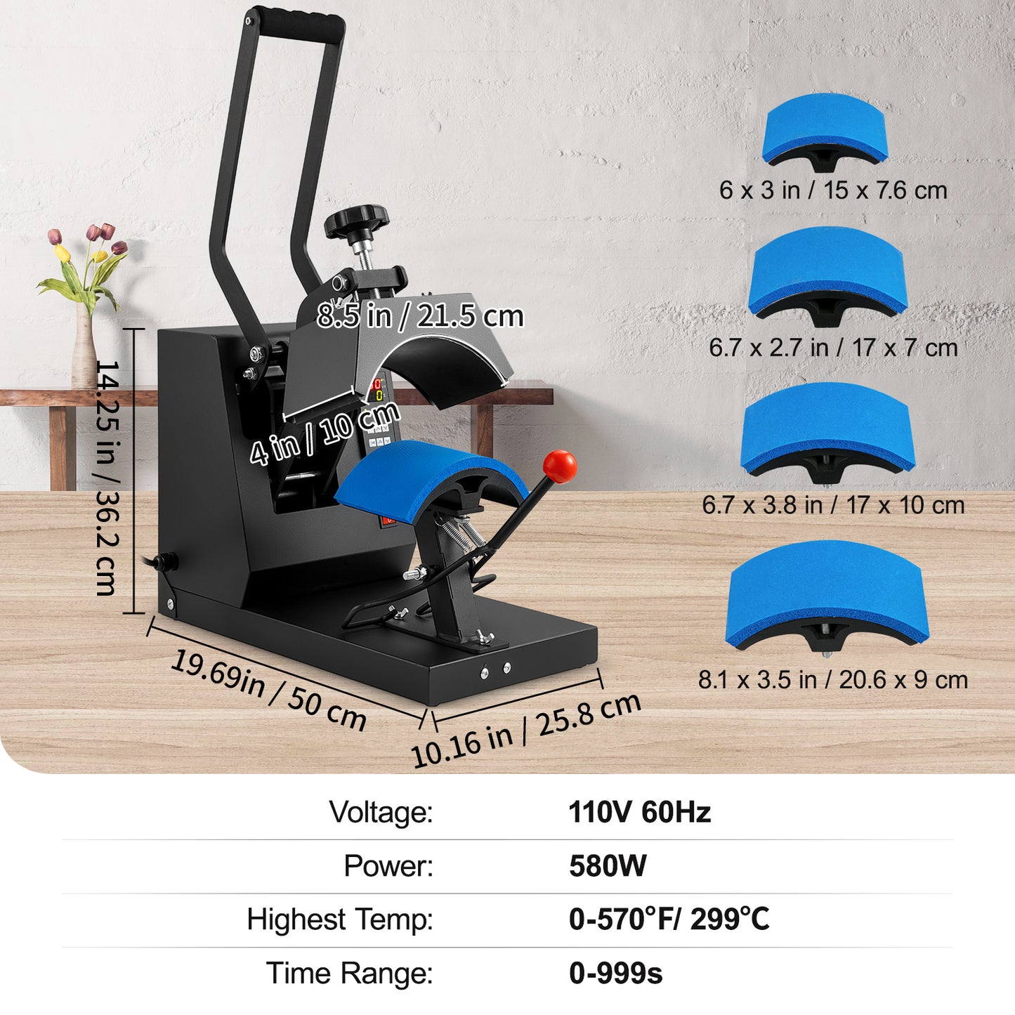 Pettenpers – Hoedenpers – Warmtepers – Transferpers – Sublimatiepers – 4-in-1 Verstelbare Verhittingsplaten – Digitaal LCD Temperatuur- en Timerdisplay