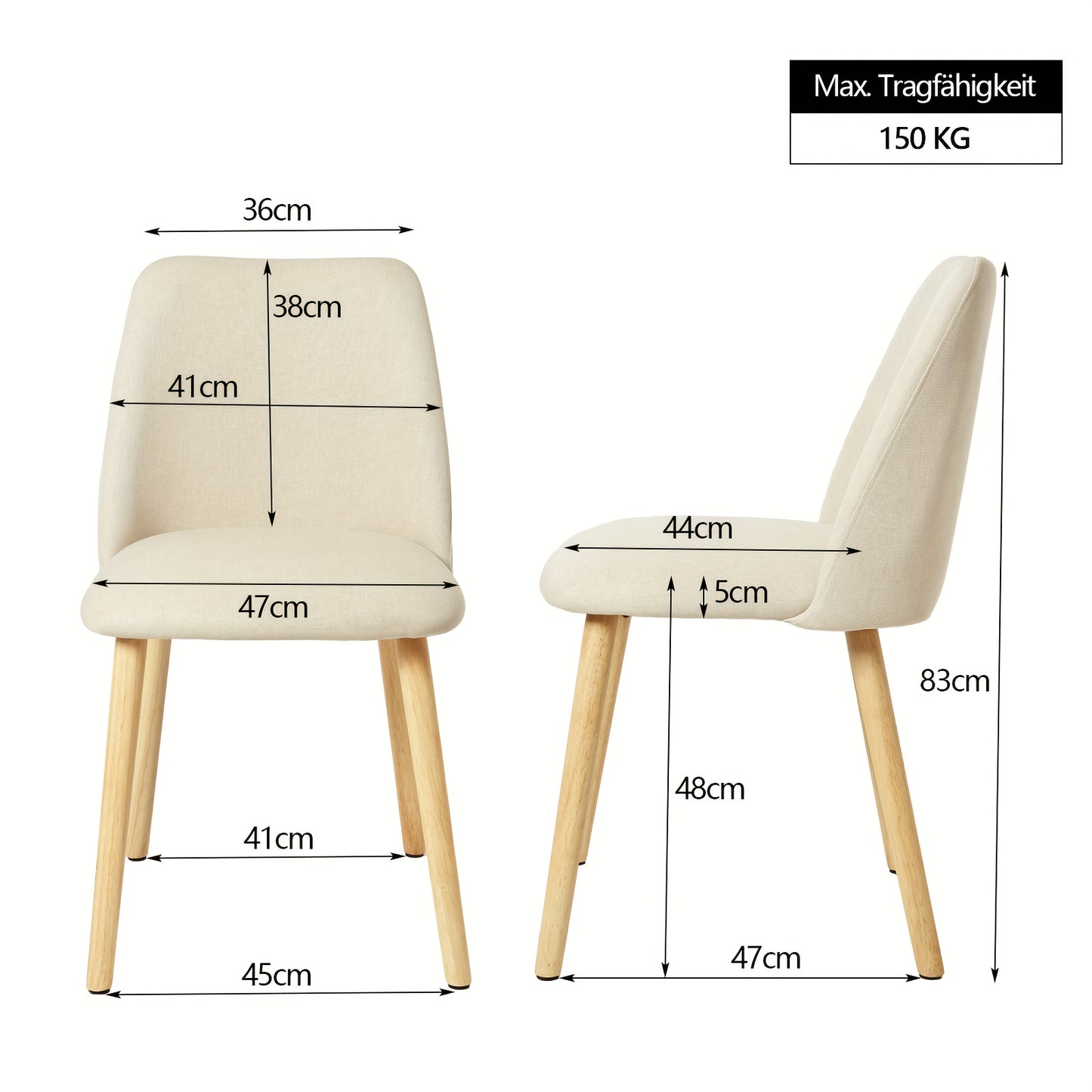 Eetkamerstoel – Dinnertafel Stoel – Keukenstoel – Stoel Zonder Armleuningen – Woonkamerstoel – Ergonomisch Design – Stevig Houten Frame – Licht Beige Stoffering – Set Van 2