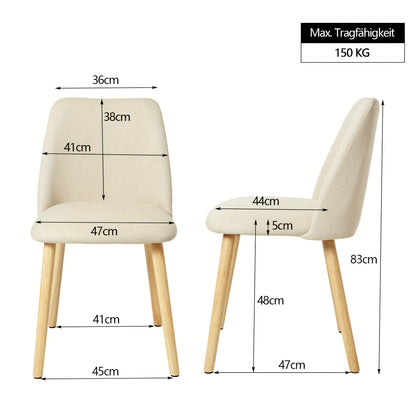 Eetkamerstoel – Dinnertafel Stoel – Keukenstoel – Stoel Zonder Armleuningen – Woonkamerstoel – Ergonomisch Design – Stevig Houten Frame – Licht Beige Stoffering – Set Van 2