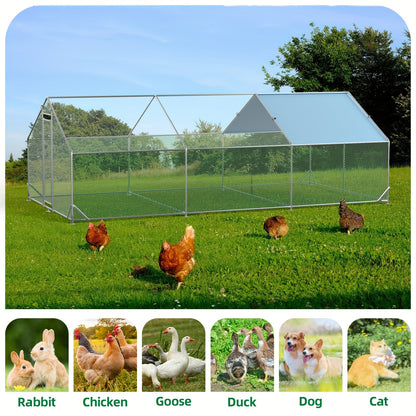 Large Metal Chicken Coop, Outdoor Walk-in, Heavy-duty, with Reinforced Three-support Steel Frame, Lid, And Roof, Silvery, Chicken Housing, Heavyduty Coop, Spacious Enclosure, Weatherresistant Roof, Metal Coop, Poultry Cage, F