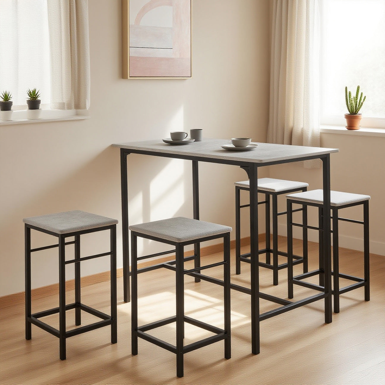 Barset – Barkrukken – Bistroset – Eettafel – Zitgroep – Compact & Stevig – MDF Tafelblad & Metalen Frame