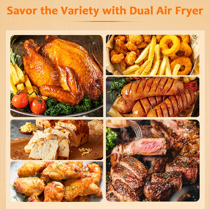 Airfryer – Heteluchtfriteuse – Fryer – Dubbele Airfryer – Luchtfriteuse – 9 Liter – 8-in-1 Instellingen – Touchscreen Bediening