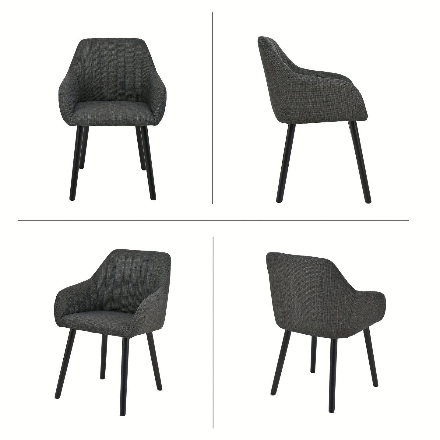 Set van 2/4/6 Minimalistische Eetkamerstoelen – Comfortabele Stoelen met Rugleuning, Armleuningen en Houten Poten – Grijs, Voor Eetkamer en Hal