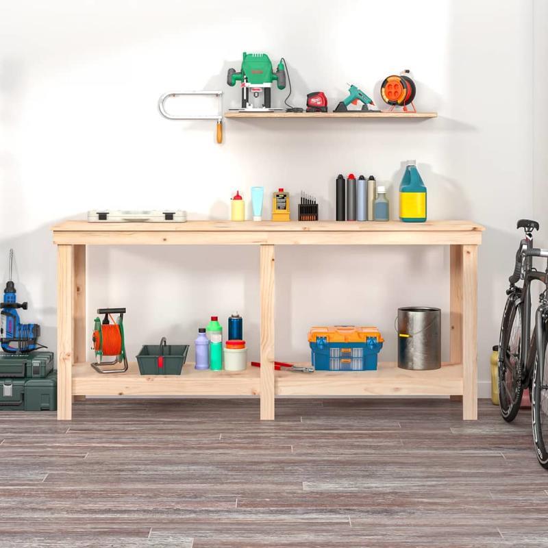 Werkbank – Werktafel – Klusbank – Houten Werkplek – Opbergmeubel – Stevig Massief Vurenhout – Groot Werkblad 180x50 cm