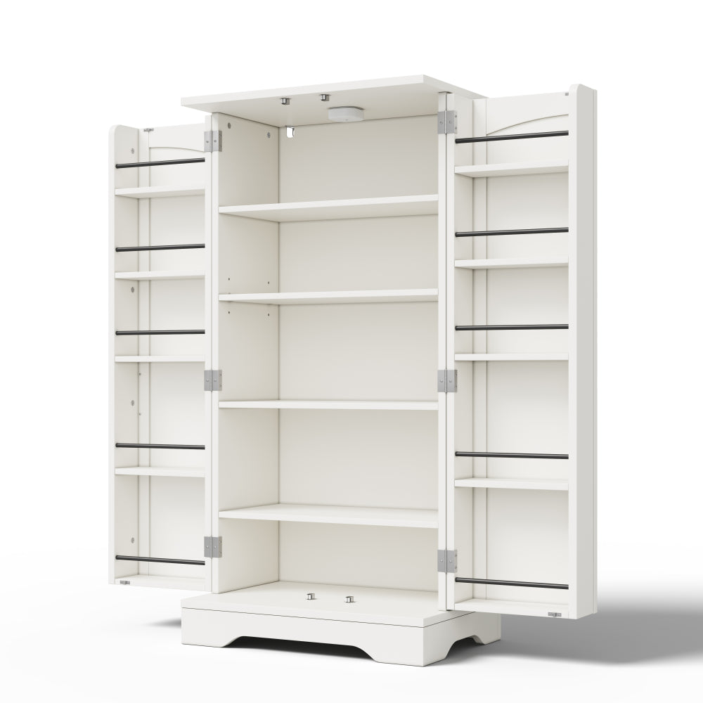 Large-Capacity Double-Door Storage Cabinet | Adjustable Shelves, Door Shelves, Suitable for Kitchens, Dining Rooms, or Living Rooms, White, Metal, Contemporary Style
