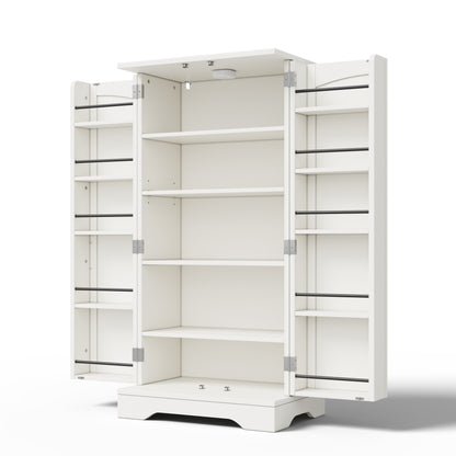 Large-Capacity Double-Door Storage Cabinet | Adjustable Shelves, Door Shelves, Suitable for Kitchens, Dining Rooms, or Living Rooms, White, Metal, Contemporary Style