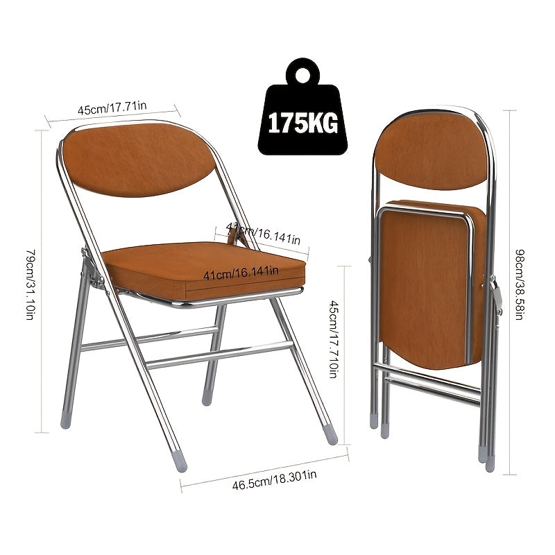 Klapstoel – Vouwstoel – Eettafelstoel – Campingstoel – Tuinstoel – Corduroy Stof – Metalen Frame – Opvouwbaar – Set van 2 – Oranje