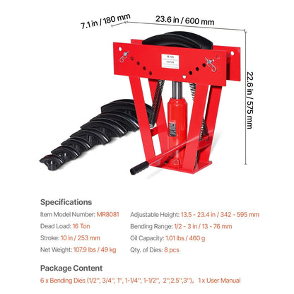Buisfouter – Hydraulische Pijpenbuiger – Buigmachine – Pijpbuiger – Buisbuiger – 16 Ton Druk – 8 Matrijzen 13-76 mm
