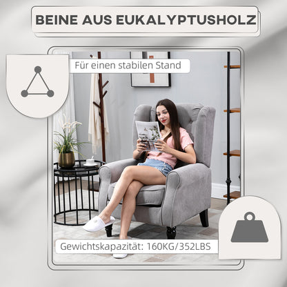 Fauteuil – Relaxstoel – Accentstoel – Zetel – Lounge Chair – Grijze Polyester Bekleding – Stevig Houten Poten – Verstelbare Rugleuning – Afneembare Kussenhoes