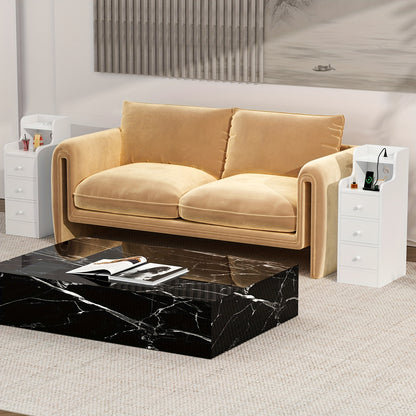 Nachtkastje – Bedside Table – Bijzettafel – Nachtkast – Ladekastje – Smal Design – 3 Laden – Wit Met Marmerachtig Blad – 25x35x70 cm – Gemakkelijk Geassembleerd