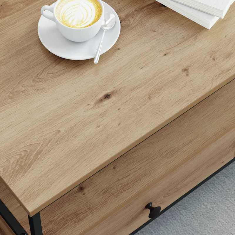 Salontafel – Koffietafel – Woonkamertafel – Bijzettafel – Tafel – Rechthoekig Design – Eikenhout & Zwart Metaal – 100x51x45 cm – Met Onderplaat