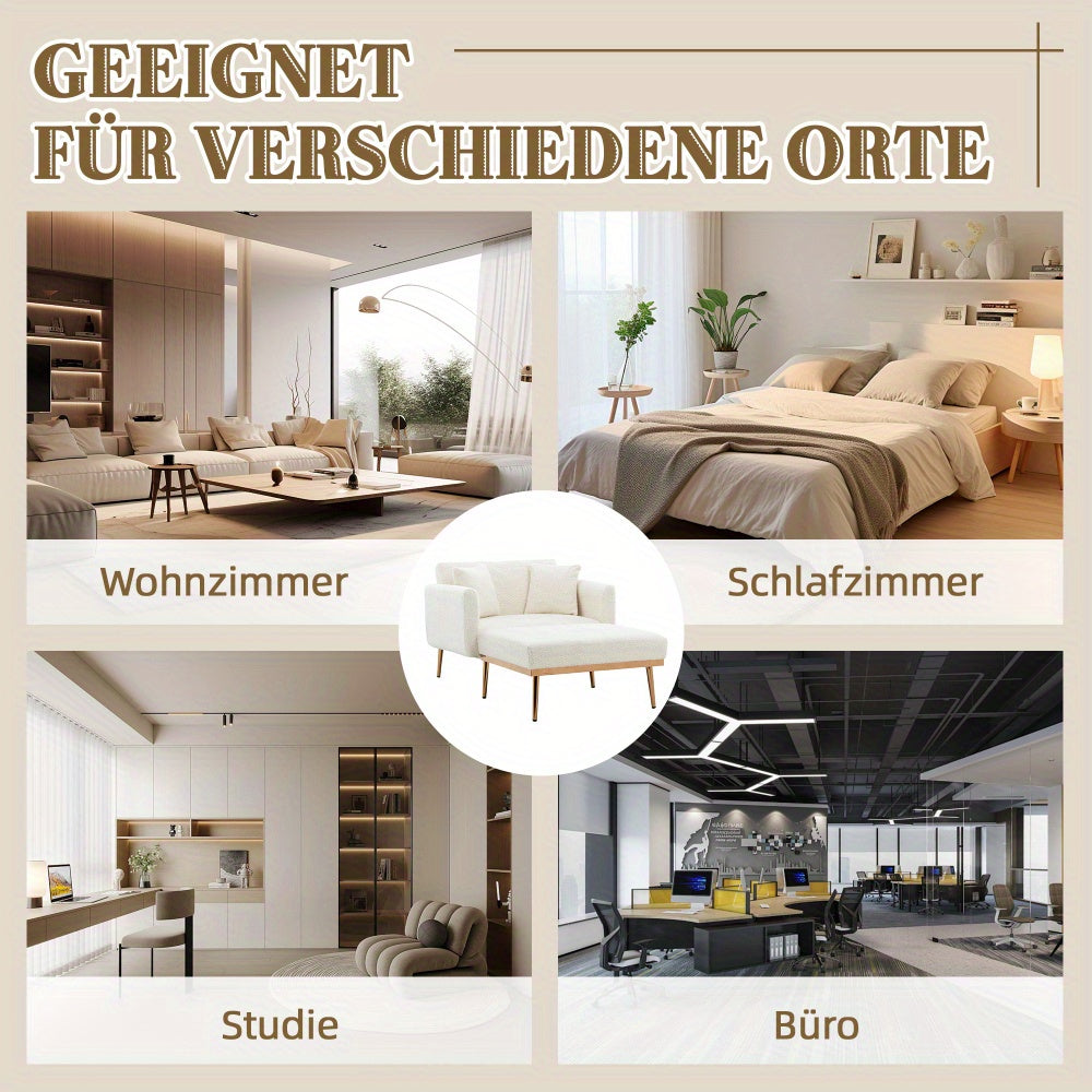 Fauteuil – Verstelbare Fauteuil – Relaxfauteuil – Inklapbare Stoel – Slaapstoel – Wit Teddy Bekleding – Draagkracht 220 kg – 3-standen Rugleuning