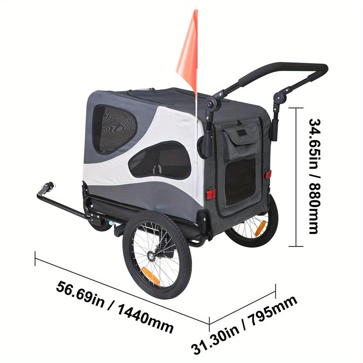 Hondenfiets-aanhanger – Hondenaanhanger – Fietsbuggy – Hondenbuggy – Dog stroller – Geschikt tot 45 kg – Stevig metalen frame – Snelle wielvergrendeling
