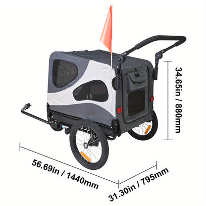Hondenaanhangwagen – Hondenwagen – Fietskar Honden – Hondentrailer – Wandelwagen Hond – Draagvermogen 45 kg – Inklapbaar Frame Met Snelle Wielverwijdering