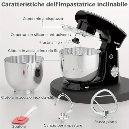 Stand Mixer, 4.5+5.5L Two Stainless Steel Bowls, 10+P Speed 1500W Tilt-Head Food Mixer with Dough Hook, Beater & Whisk
