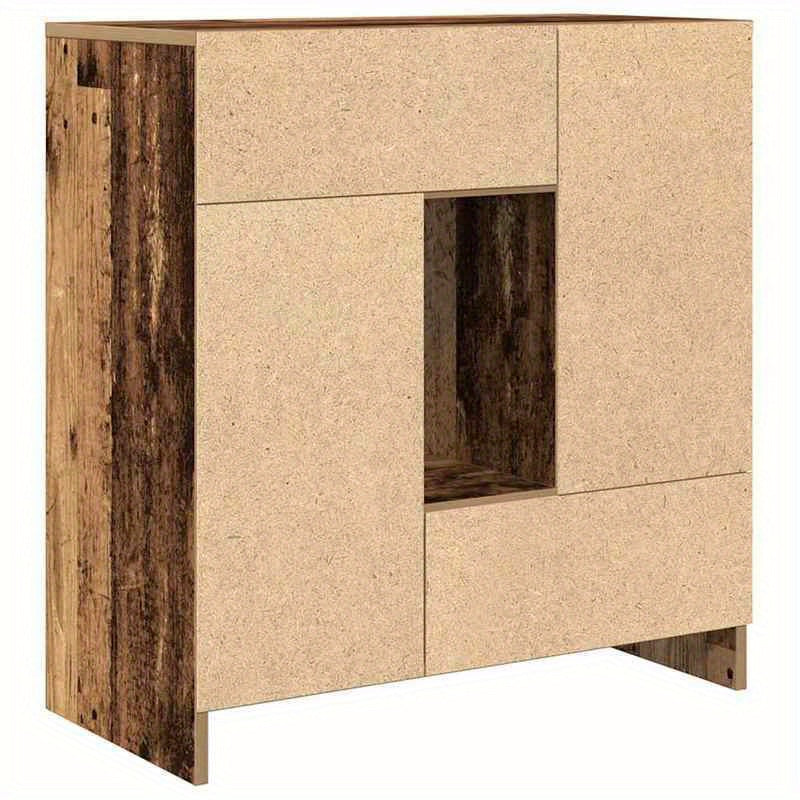 Modern Rustic Hardwood Sideboard with Drawers and Doors - Spacious Storage Organizer, 70.5x34x74.5cm, Distressed Wood Finish, Open Shelf Compartment, Perfect for Living Room or Dining Area