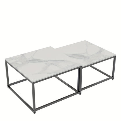 Salontafel – Salontafels – Bijzettafel – Koffietafel – Woonkamertafel – Modern Design – Sintered Stone Tafelblad – Set Van 2 (65x65x40 & 60x60x34 cm)