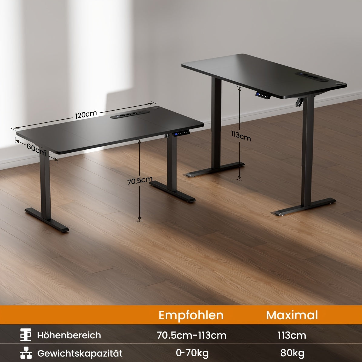 HLDIRECT Electric Desk With Adjustable Height, USB Charging Port, And Power Outlet, Adjustable Computer Desk With 3-function Memory