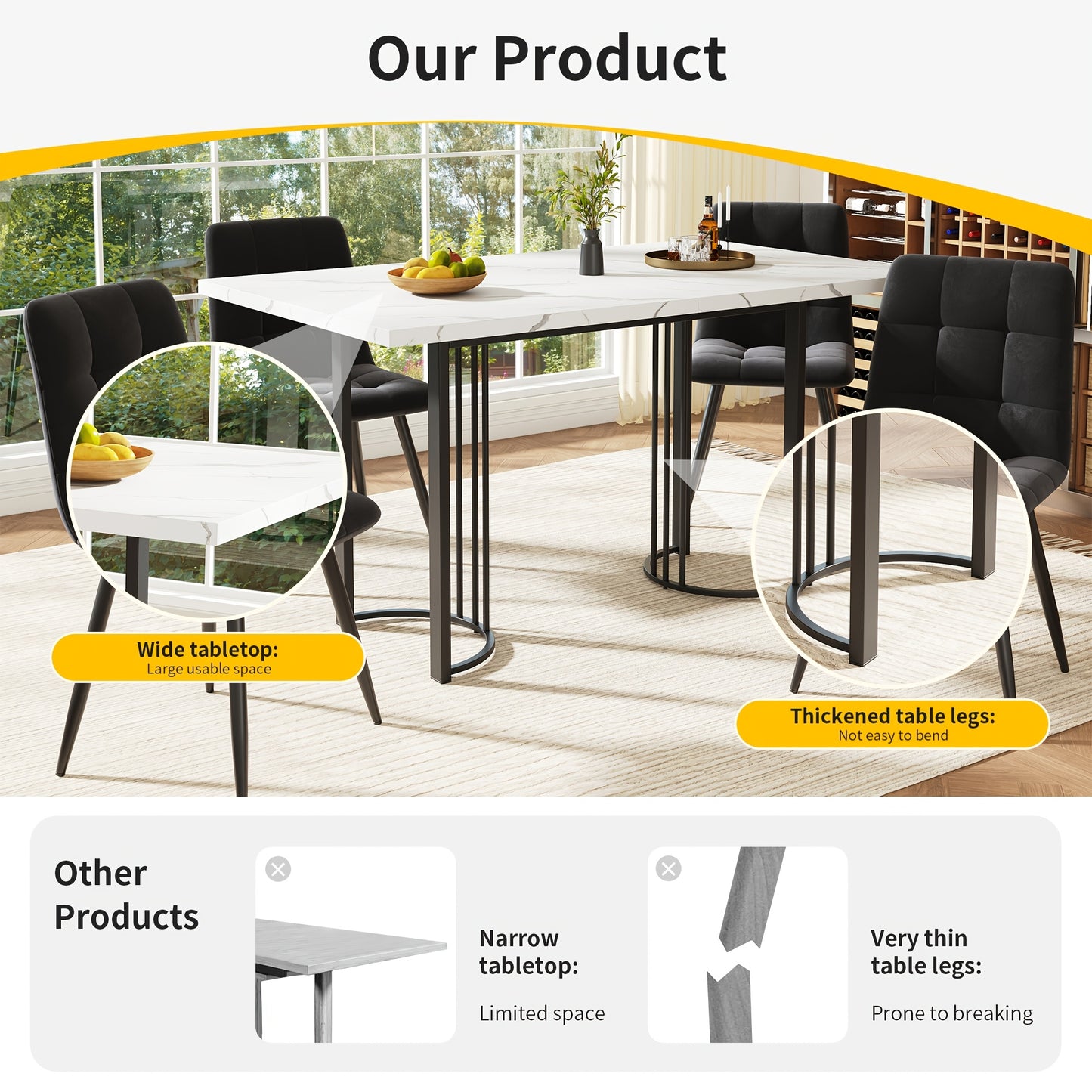 Uitklapbare Eettafel – Uitschuifbare Tafel – Klaptafel – Keukentafel – Dinning Table – 140-179,5x80 cm – Metalen Frame – Wit/Zwart – Ruimtebesparend – Rechthoekig